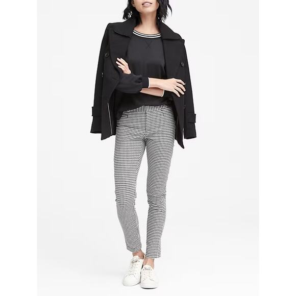 [Banana Republic] Black Houndstooth Plaid Stretch Sloan Slim Ankle Pants Size 2 - Picture 1 of 11